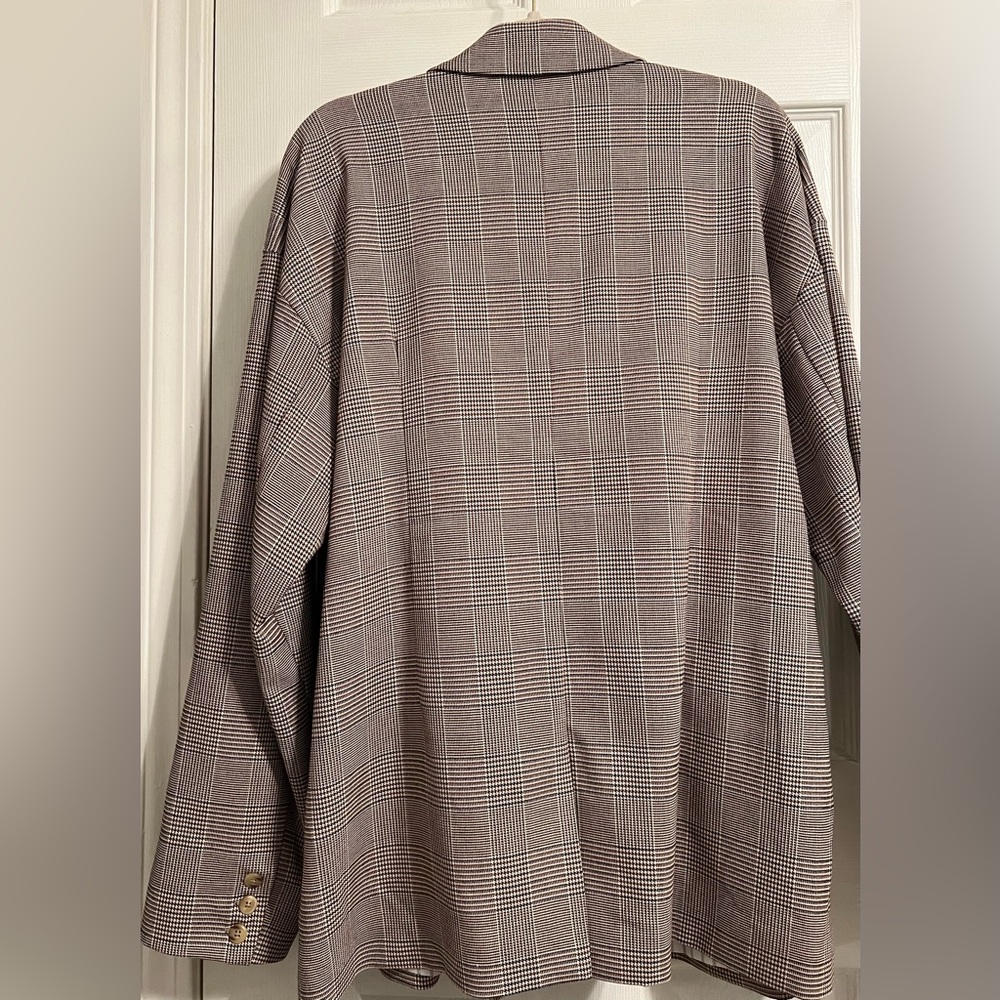 Anthropologie Double-Breasted Plaid Blazer in Taupe and Ivory - Picture 2 of 12